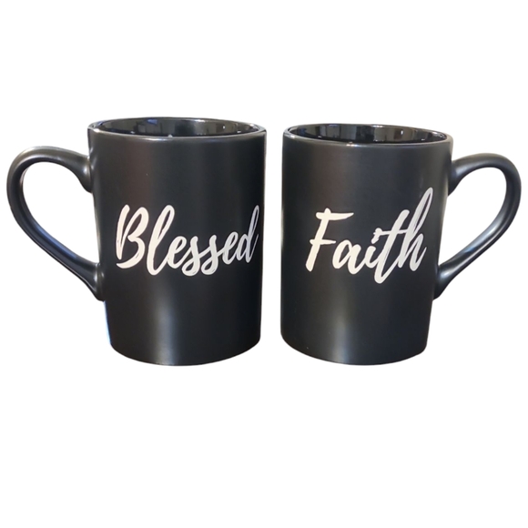 Black Ceramic Mugs Set - Blessed & Faith - Picture 1 of 5